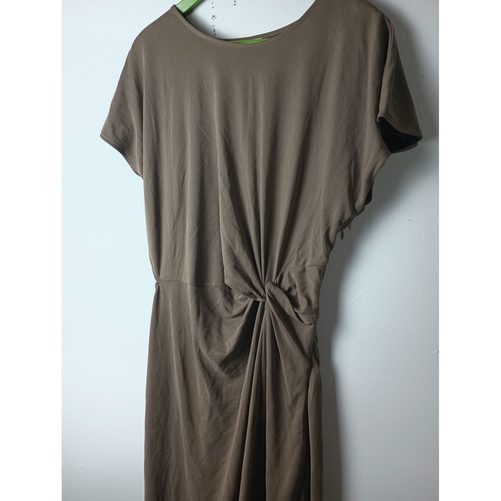 Open Edit Brown Twist Front Cutout Maxi Dress Short Sleeve Slit Taupe Large