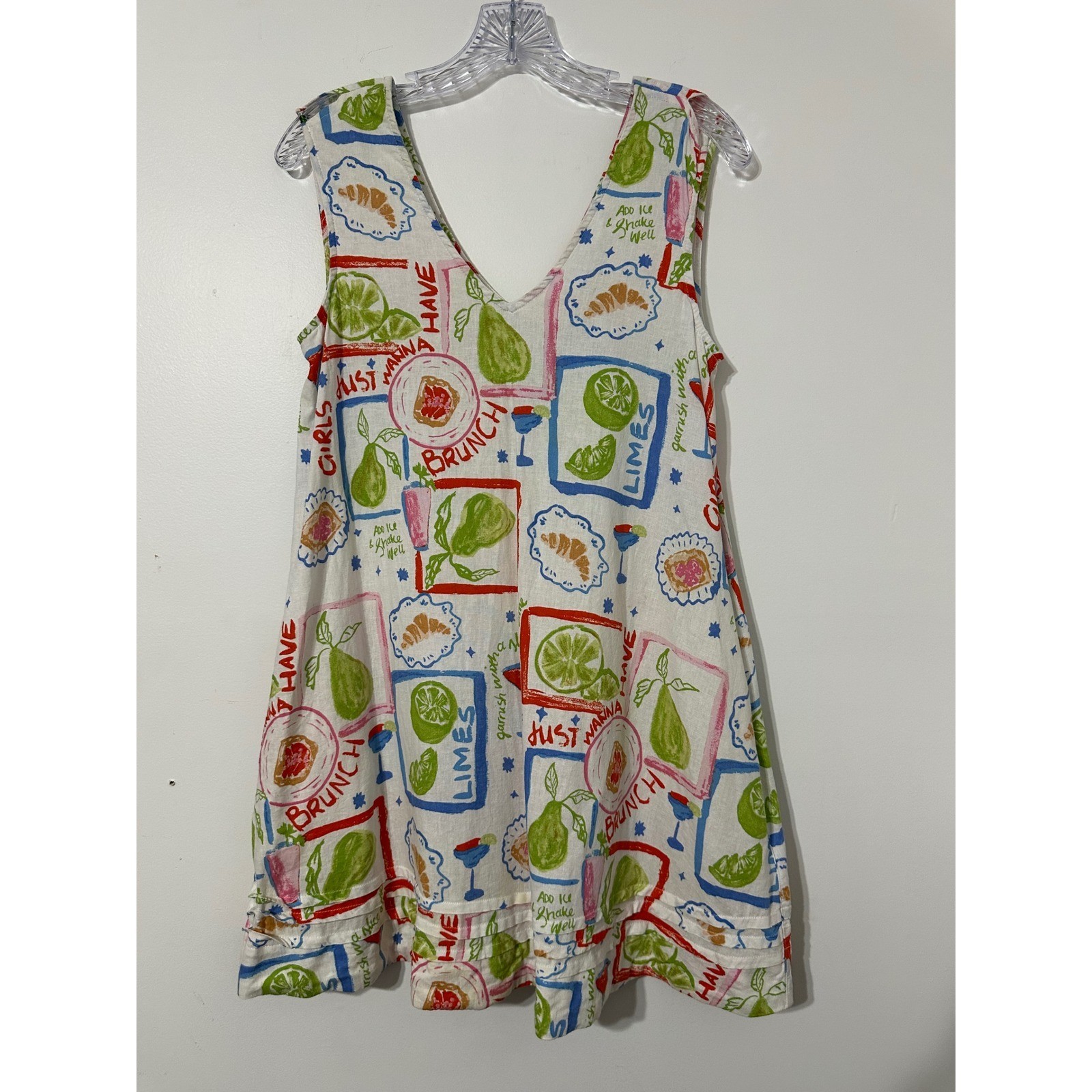 Cynthia Rowley Mini Dress Womens XS White Brunch Print Excellent Linen Blend