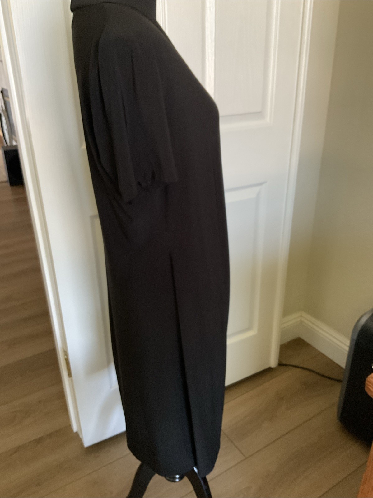 Norma Kamali Black S/S Ruched Side Drape Sheath Dress L (12-14) NWT