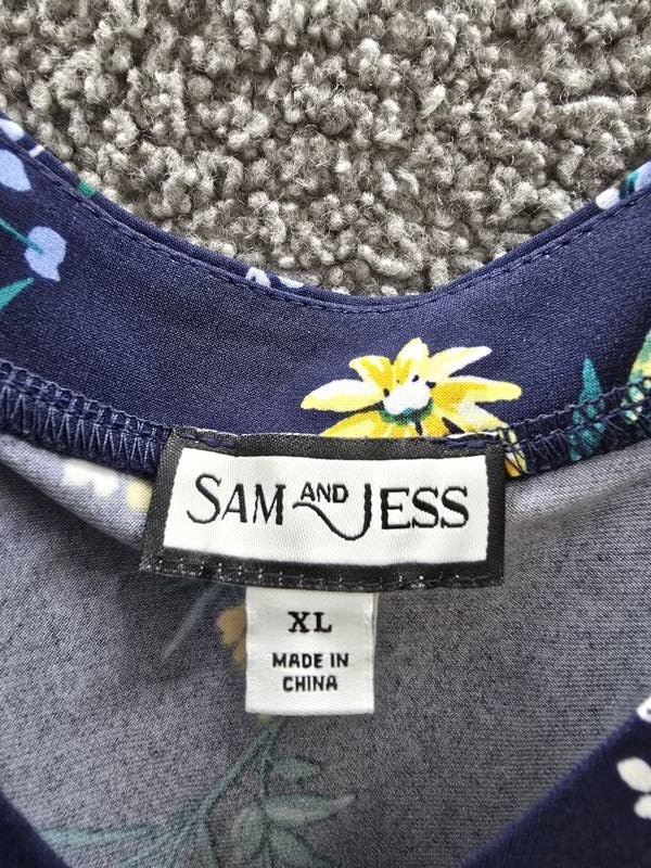 Sam & Jess Printed V-Neck Tie-Waist Midi Dress Women’s XL Navy Multi Pullover