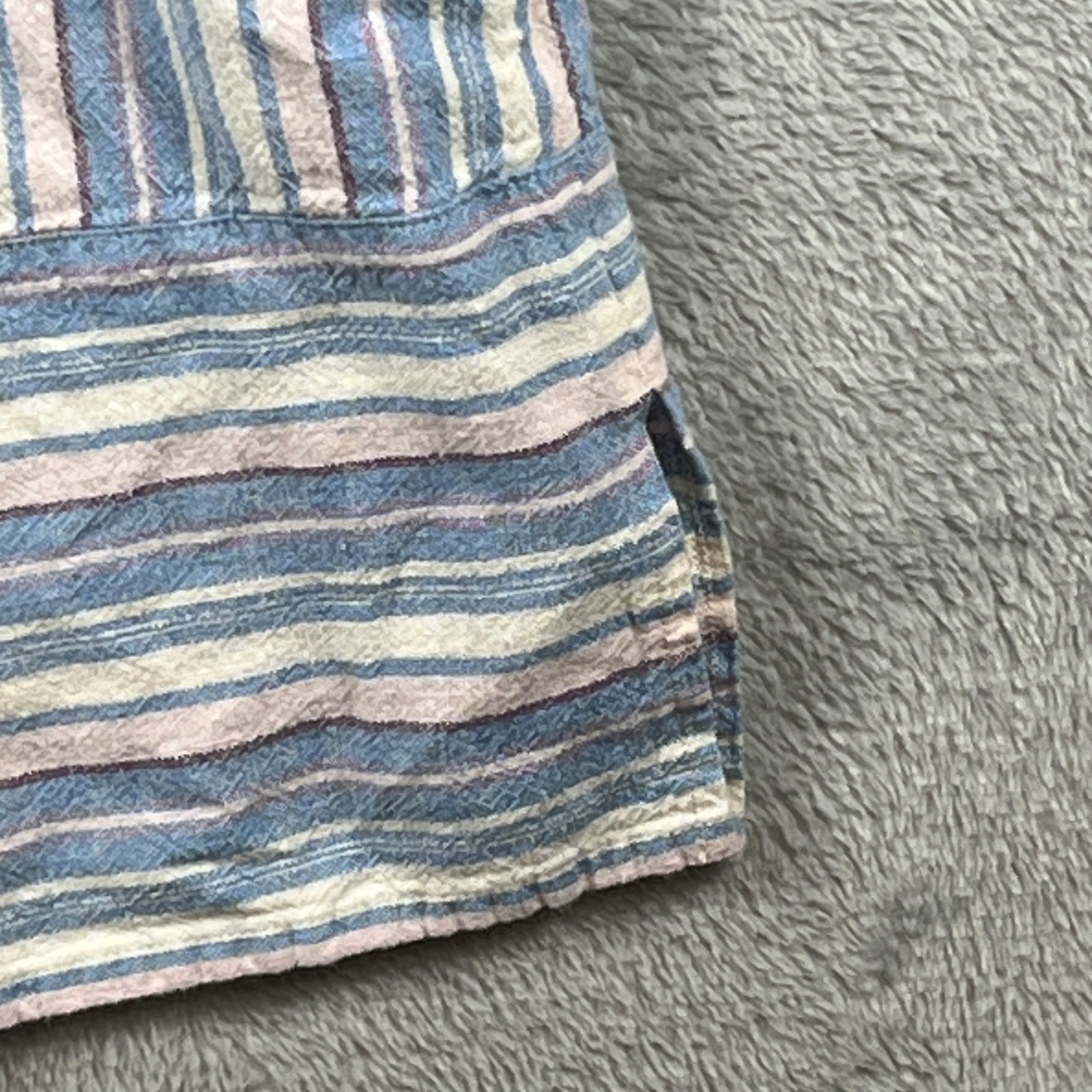 Ella Simone Womens L Linen Striped Sleeveless Pocket Dress Boho Coastal Comfy