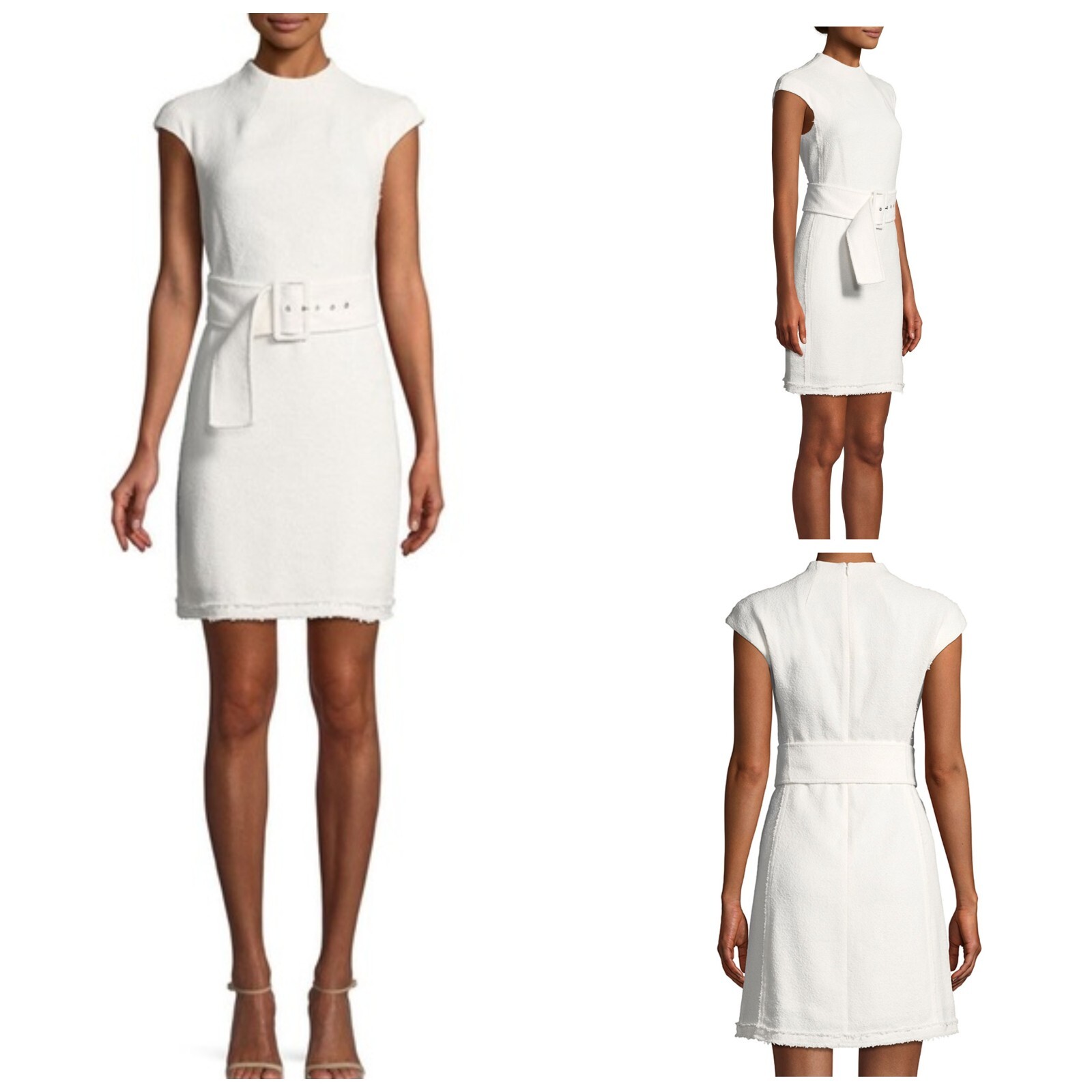 THEORY Womens sz 2 White MOD Belt Spring Boucle Linen Blend Shift Dress