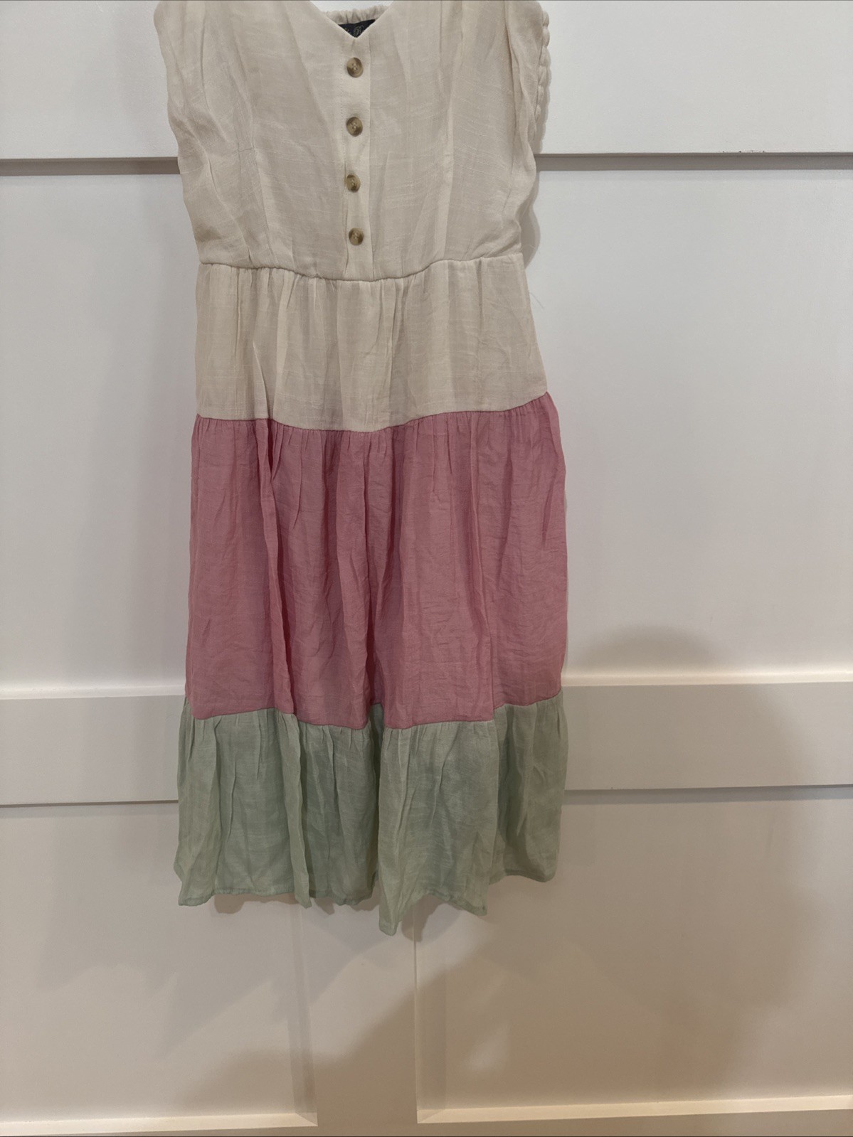 Lily Rose Summer Dress, Small, White Top, Striped Beige, Pink And Green