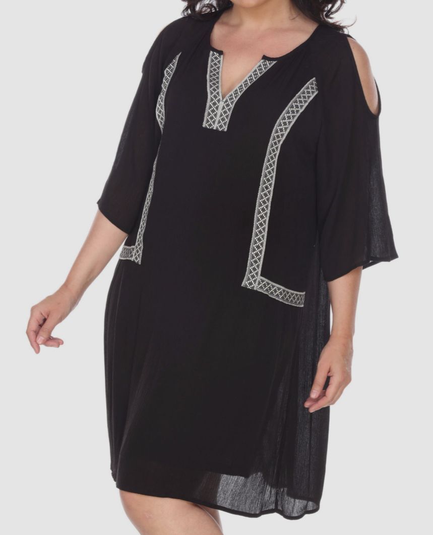 White Mark Women’s Black Marybeth Embroidered Dress Plus Size 3X