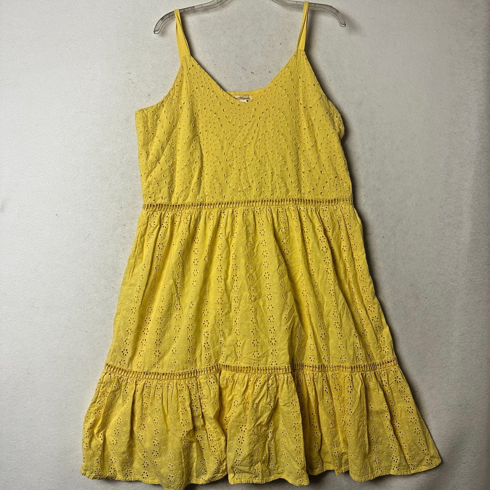 Sweet Magnolia Yellow Eyelet Cotton Tiered Midi Dress XXL Womens V-Neck Lined