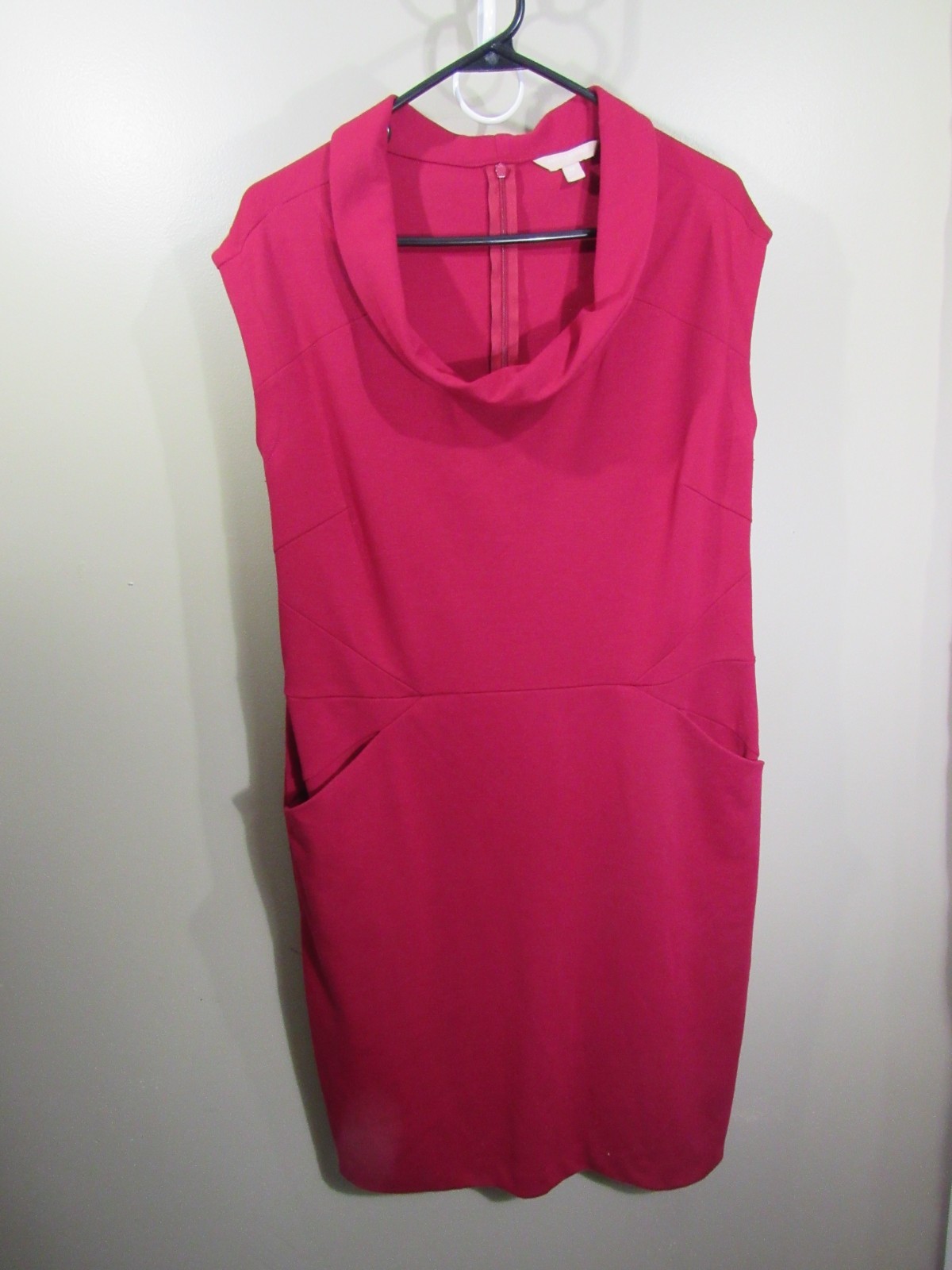 Banana Republic Dress Size 14 Red Cowl Neck Back Zipper Sleeveless Pockets