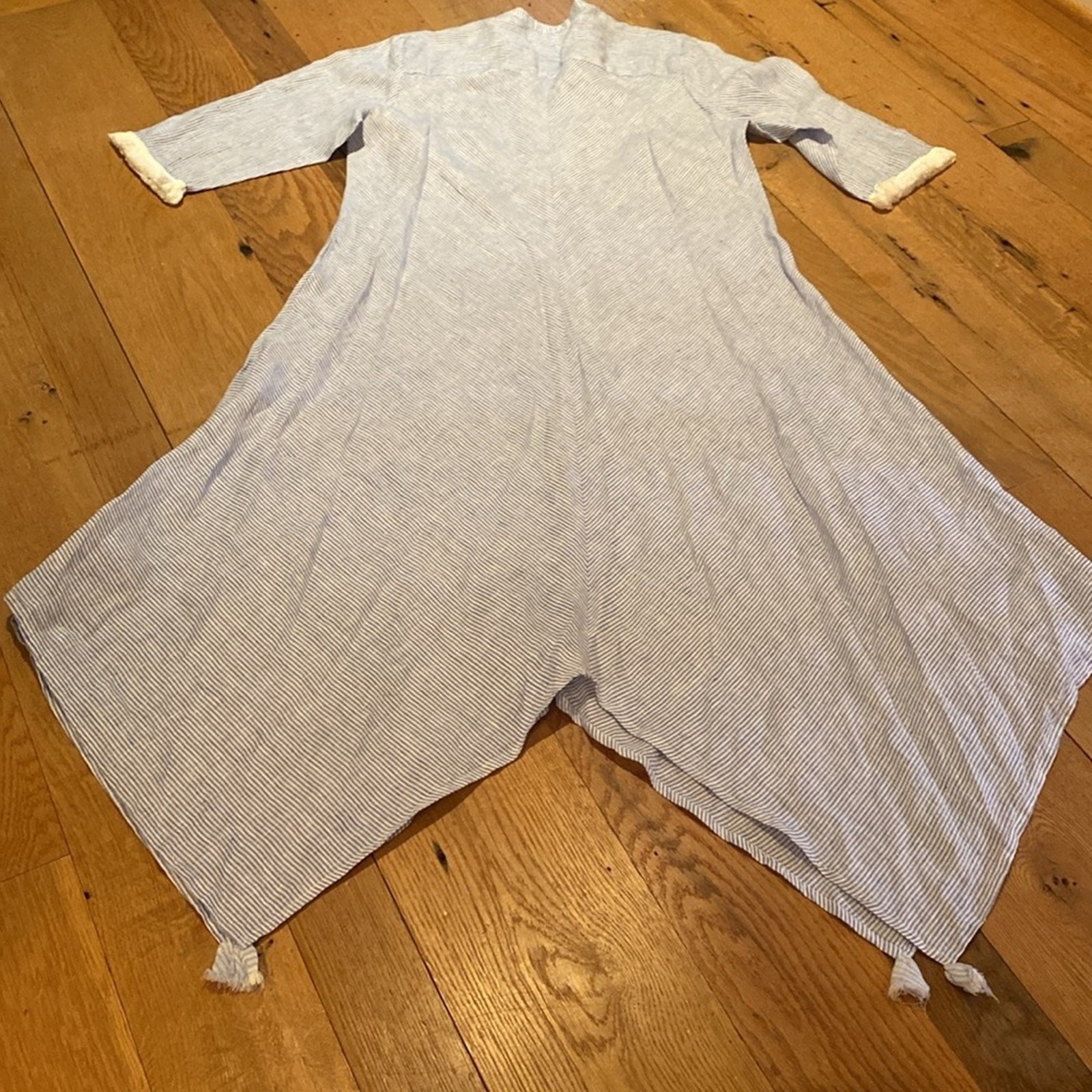 ROLLER RABBIT Blue White Jeni Stripe Asymmetrical Fringe Berenice Dress LARGE