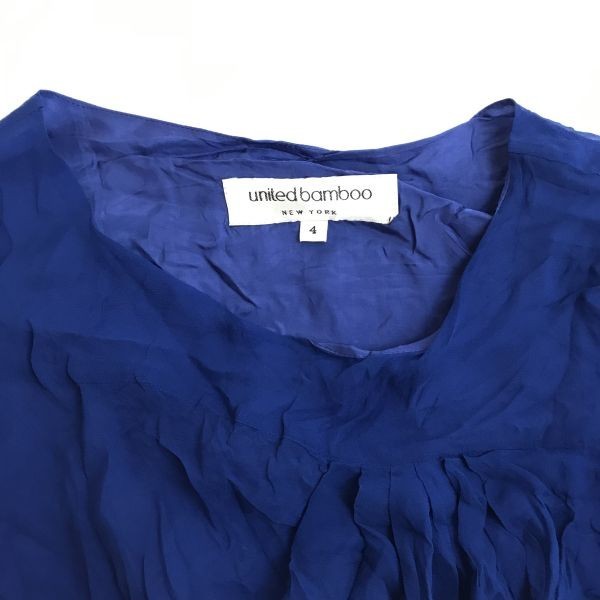 Made in Japan UNITED BAMBOO 100% Silk Sheer Dress 4 Blue Tops Shirts cBH628