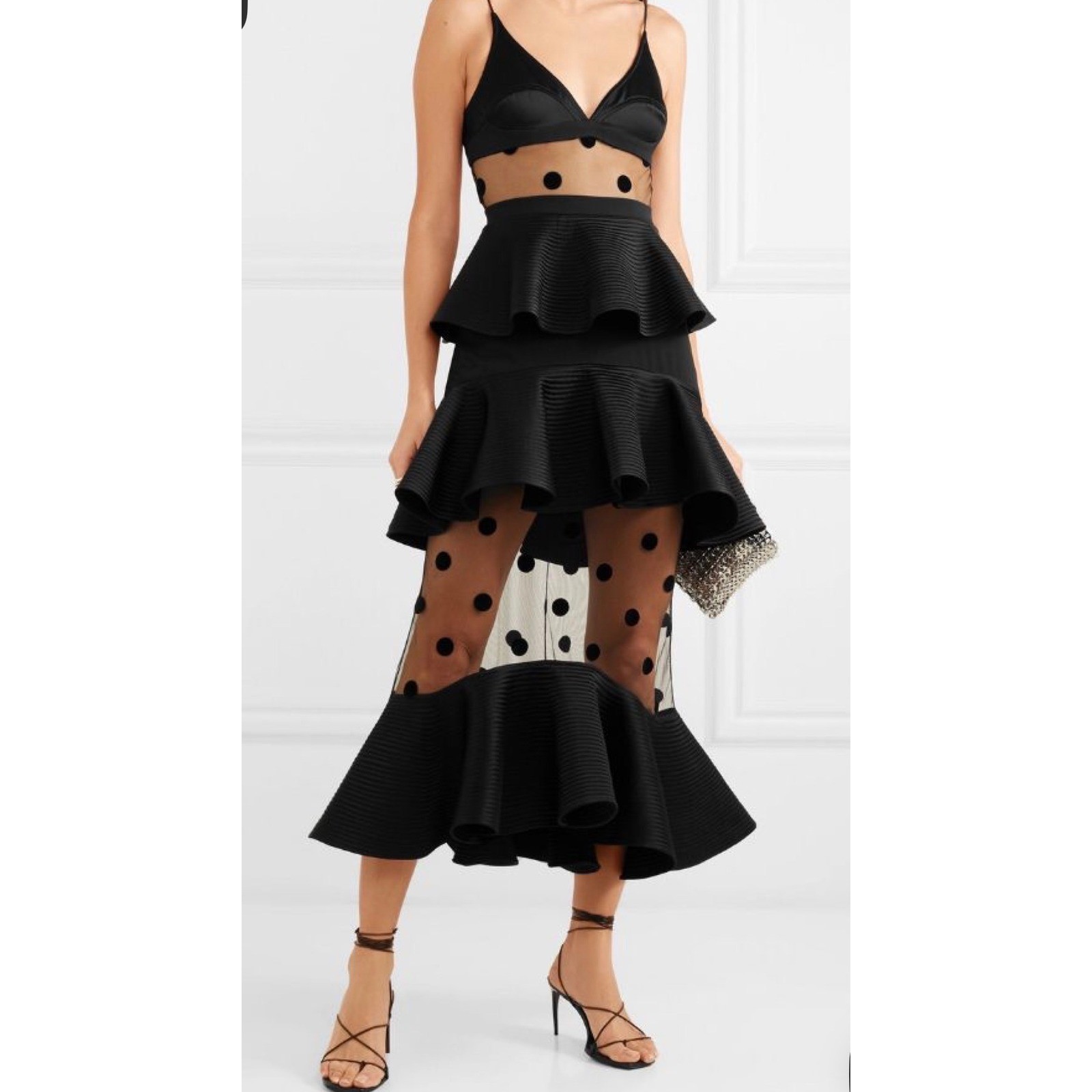 David Koma Polka Dot Candy Sheer Peplum Midi Dress UK 10 US 6 Runway