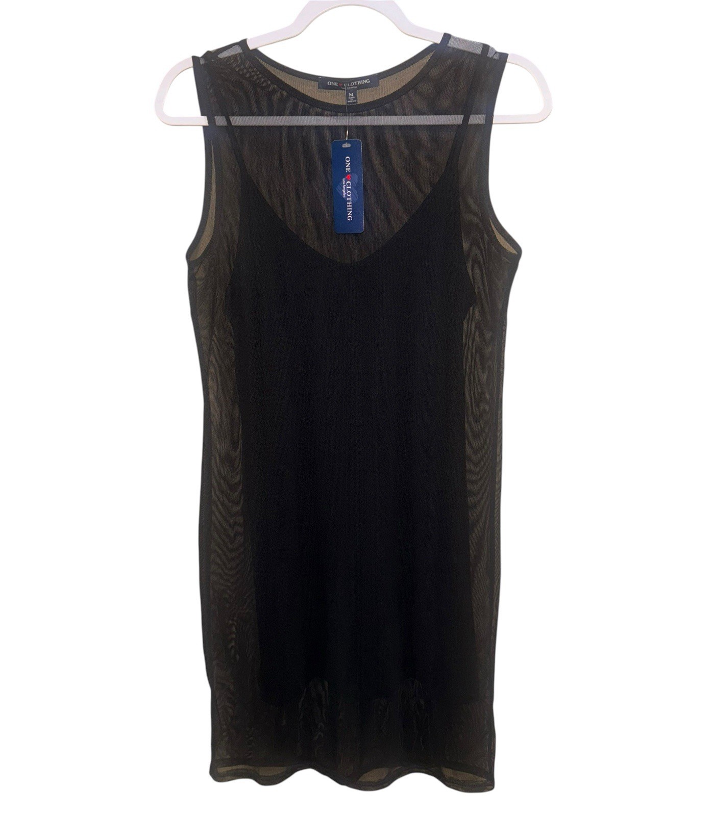 NWT One Love Clothing Black Sheer Mesh Overlay Mini Sleeveless Dress Goth Size M