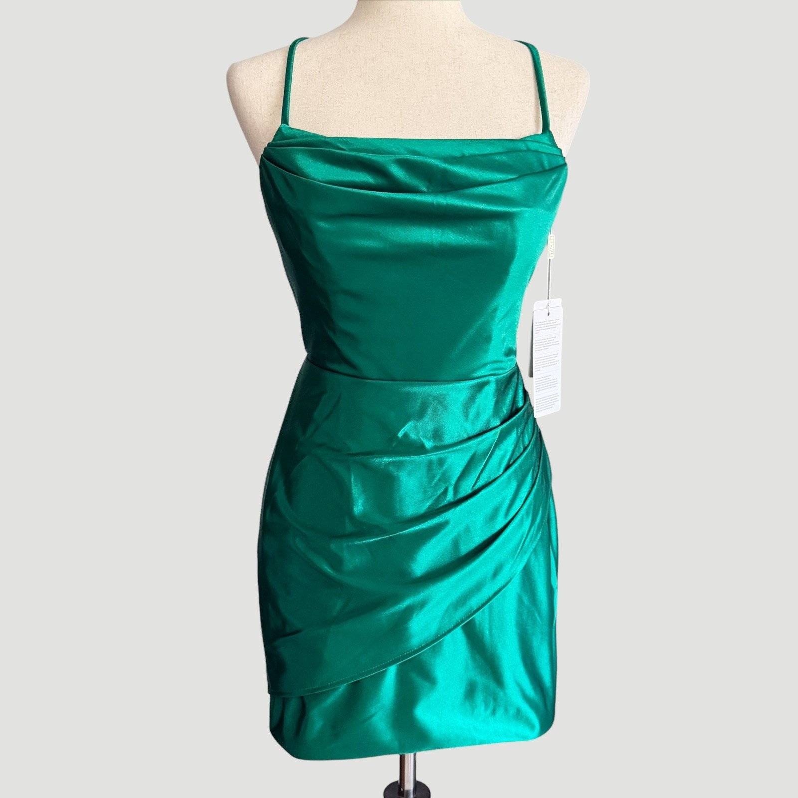 Stacees Emerald Green Satin Lace Up Back Mini Dress Sz 8 NWT Coquette HOCO