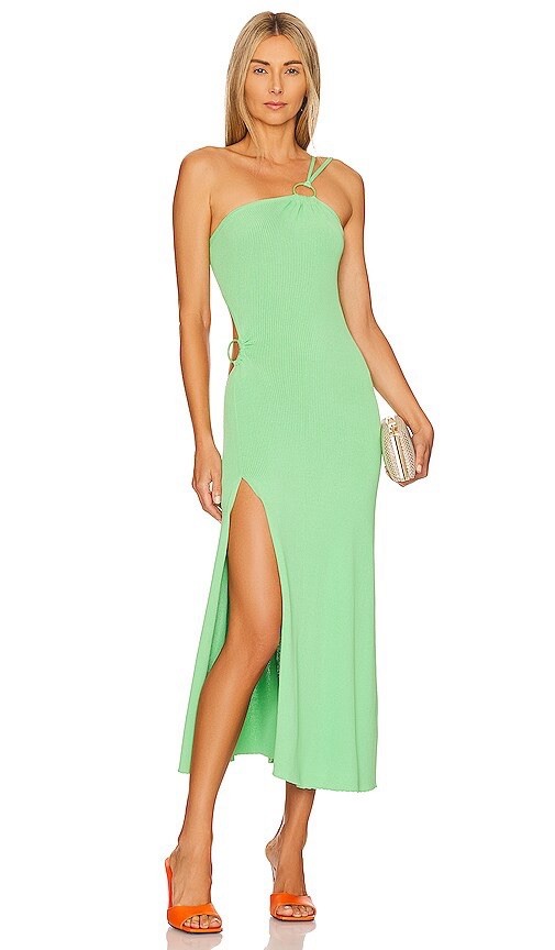 For Love And Lemons Green Knit One Shoulder Dress Size S