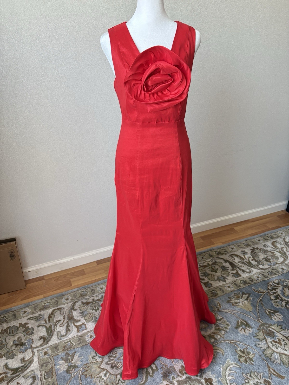 New York & Company Red Chiffon V-Neck Gown Maxi Dress S