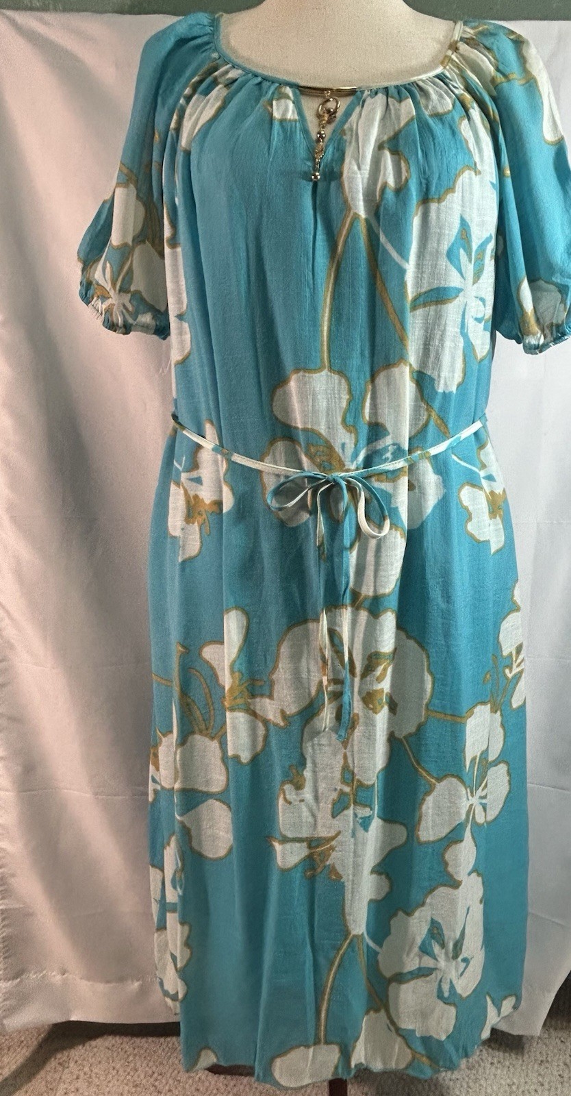 Mile Gabrielle Womens Dress Blue White Beach Tie Front Resort Cruise Size L NEW