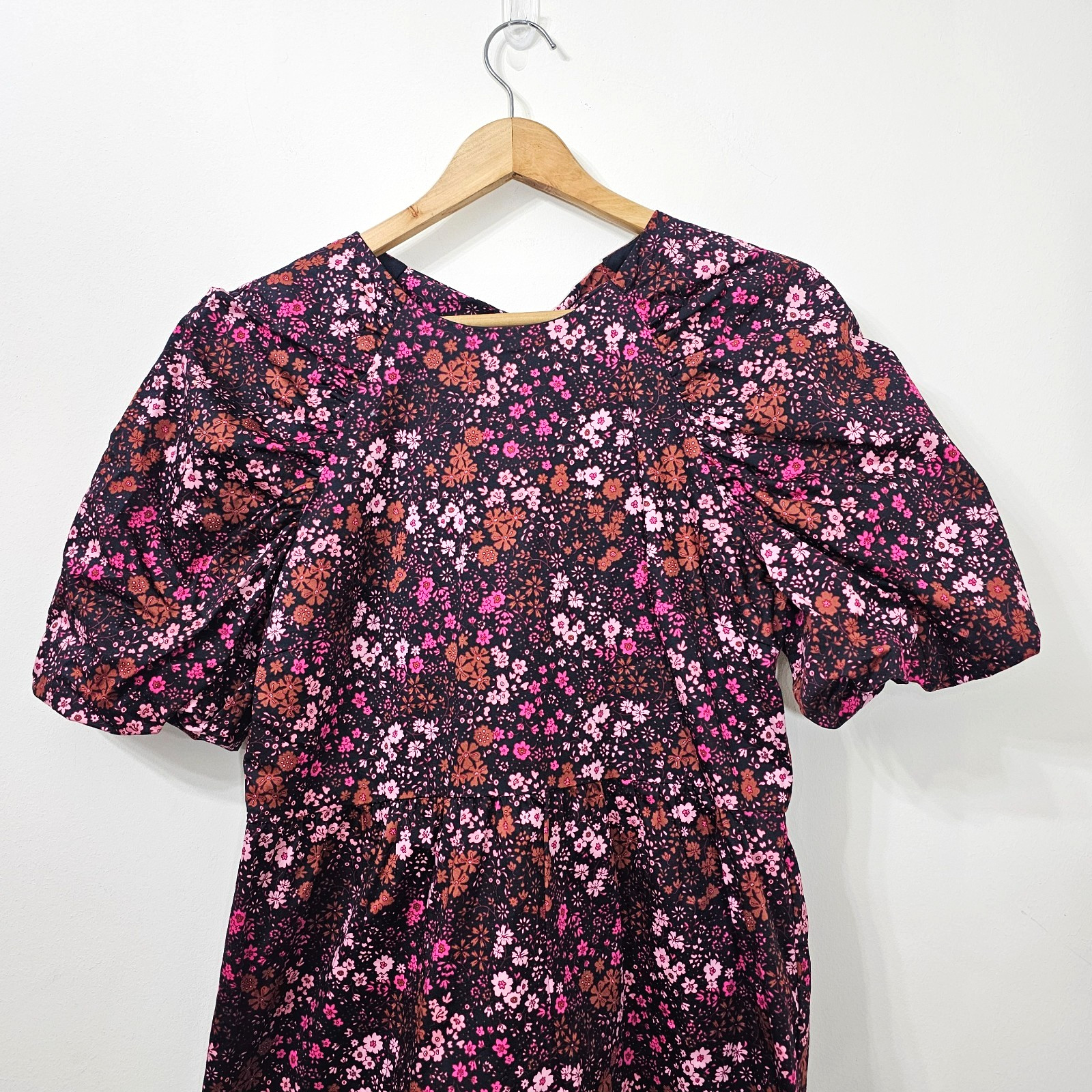 Oliver Bonas Multi Floral Print Puff Sleeve Mini Dress size 12 Ditsy Print Playf