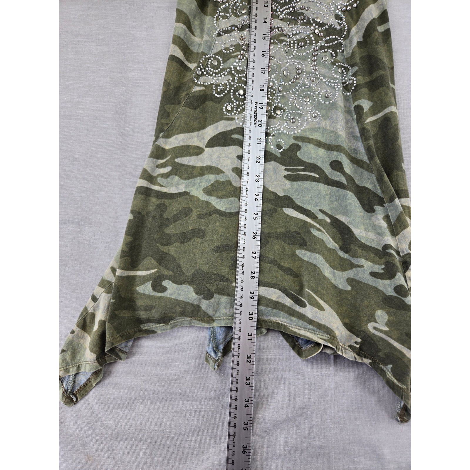 Otomix Womens Camo Rhinestone Handkerchief Hem Racerback Tank Dress Green Size M