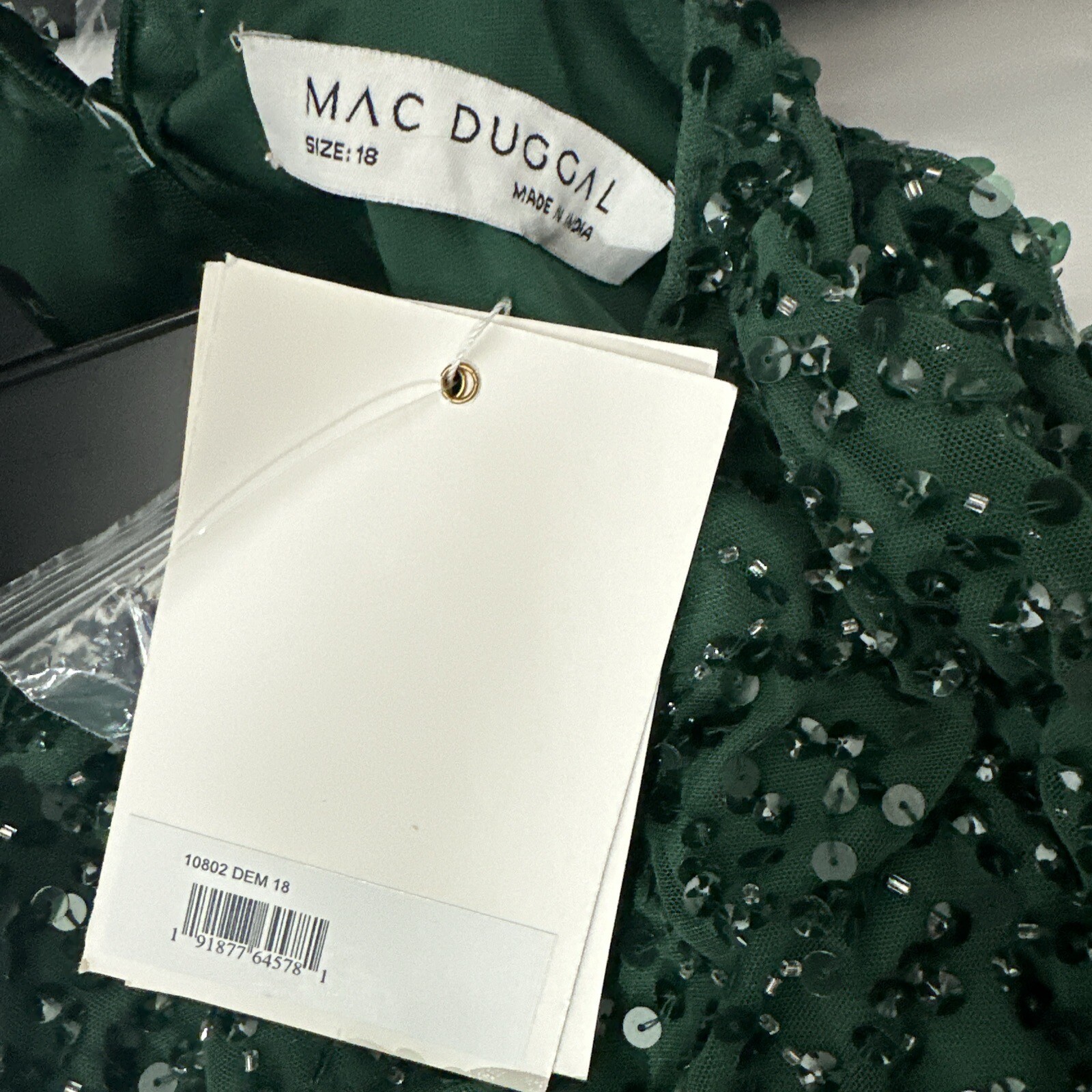 NWT $458 Mac Duggal [ 18 ] Sequined Ruffle Tiered Midi Dress Emerald #G1281