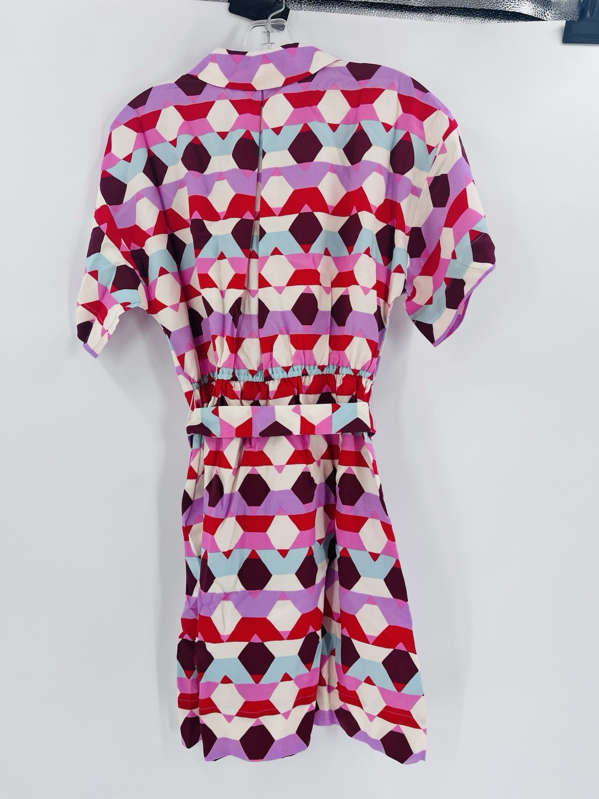 NWT Oliver Bonas Geometric Mini Shirt Dress 4 Tie Waist Belted Viscose