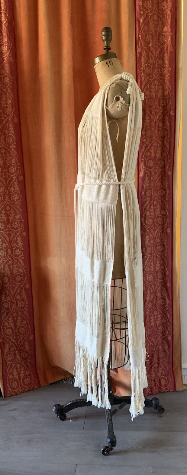 Hand Wovan Macram Cover Up Cotton Dress With Fringes Handmade Mexico