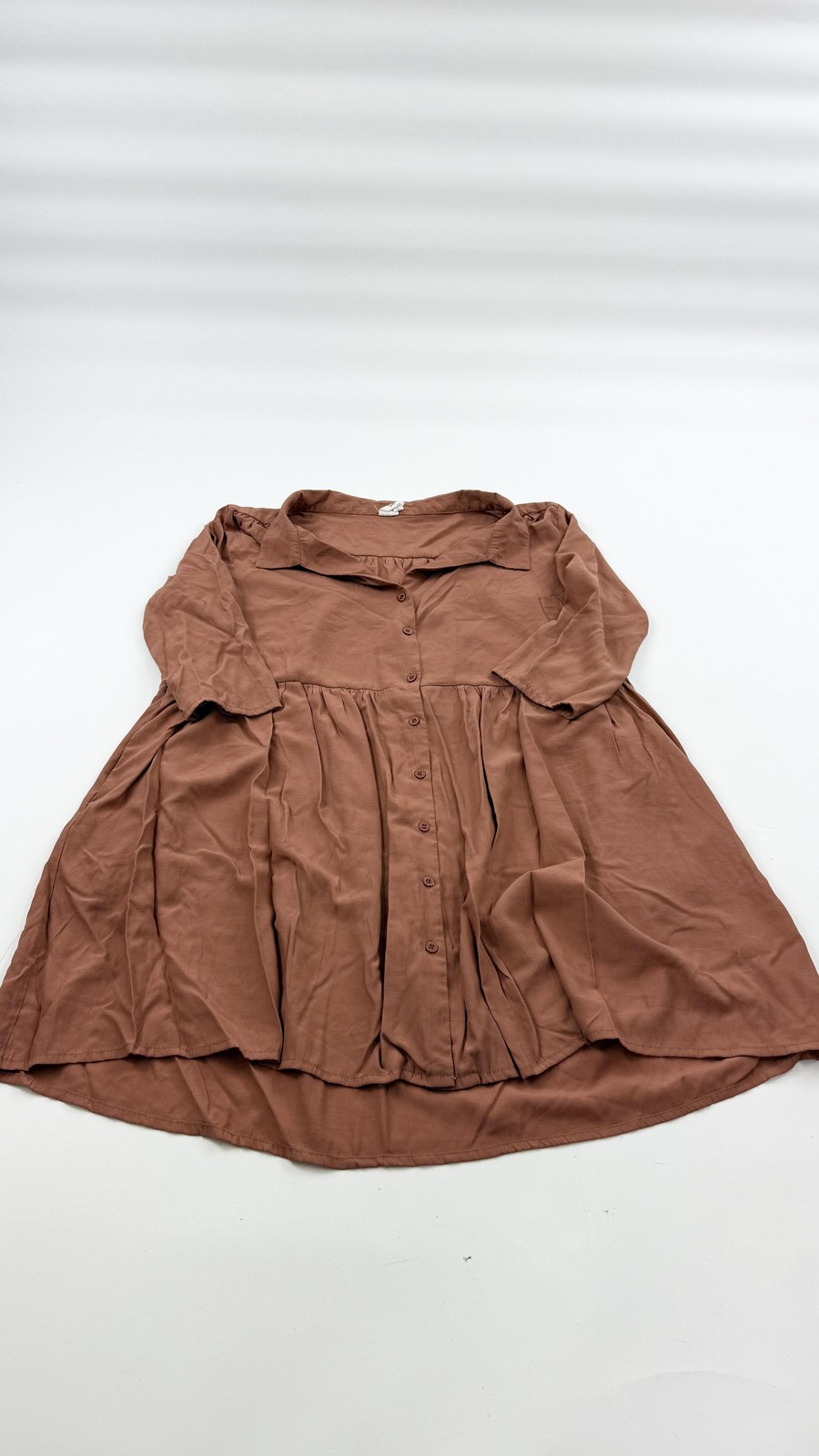 Flawless Dress Womens Large Brown Button Front Collared 3/4 Sleeve Rayon Blend