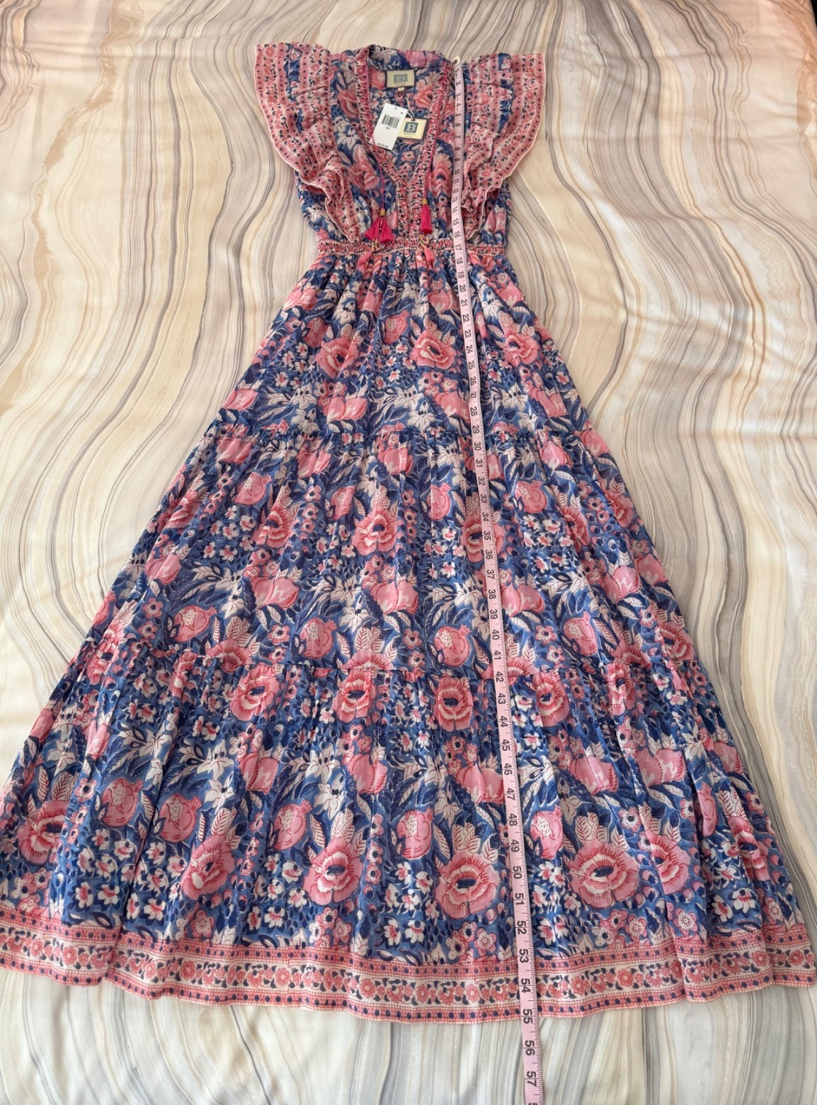 NEW! BELL by Alicia Bell Phoebe Maxi Dress Pink Blue V Neck Size XS $372