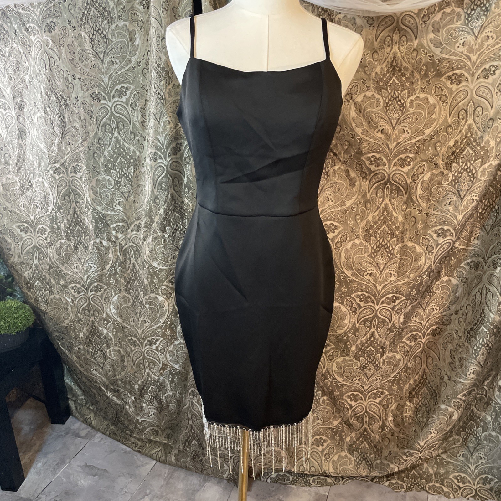 Black mini dress with fringe detail size Medium, No Stretch#partydress