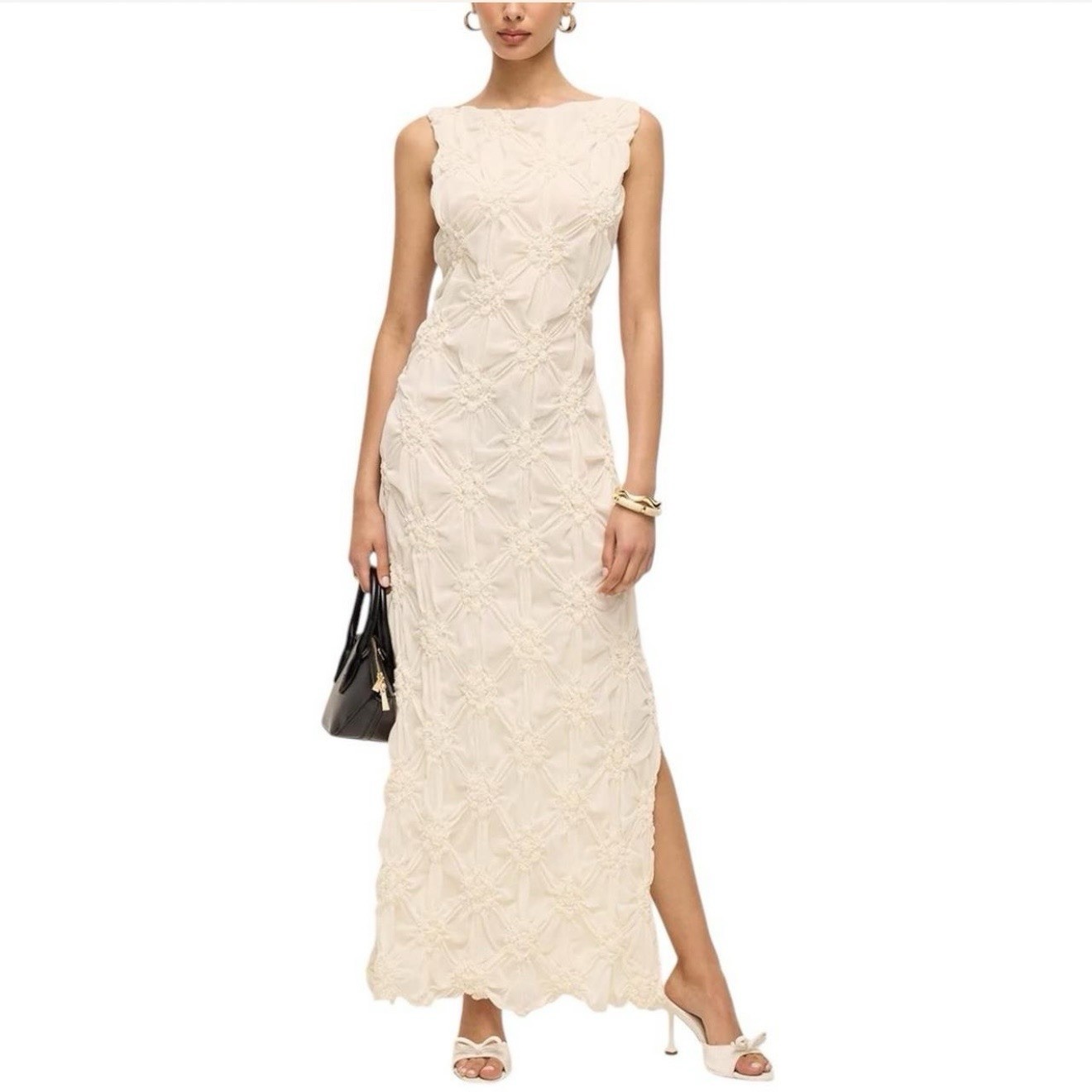 Commense Embroidered Semi Sheer Maxi Dress Small NWT Apricot Cream Ivory