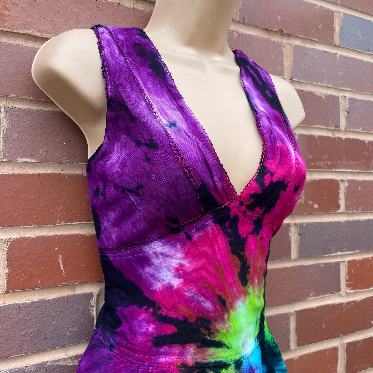 Boho Dress Tie Dye Summer Pixie Asymmetric Flowy Rayon One Size 8 10 12 14