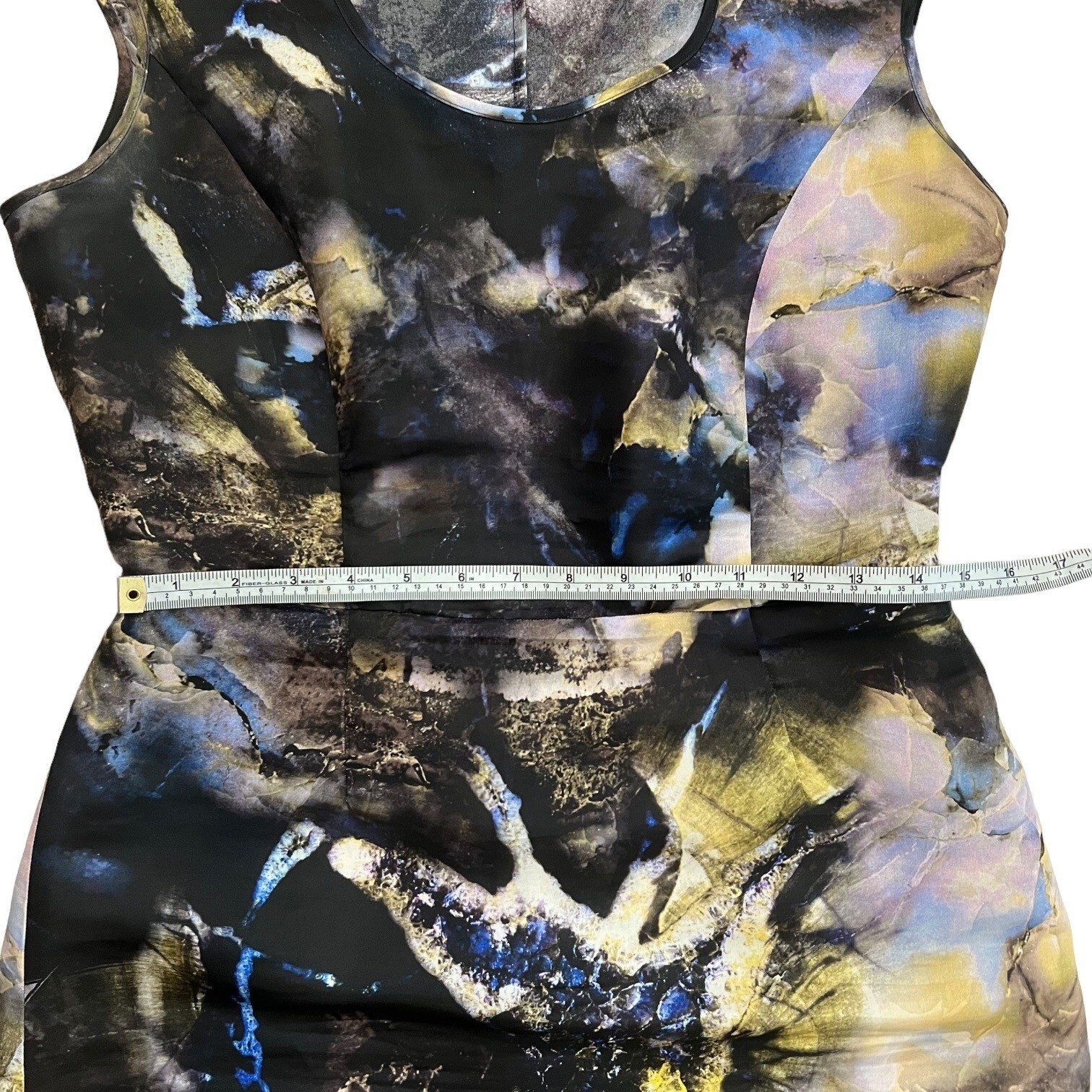 Piazza Sempione Marble Print Cap Sleeve Silk Sheath Dress Blue Black IT 42 US 6