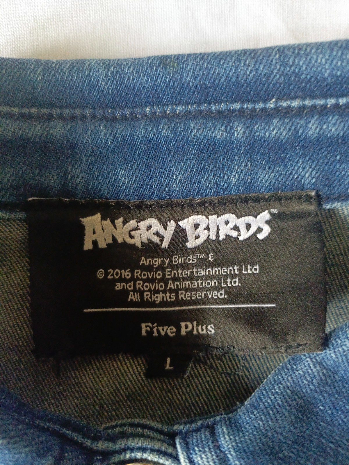 Five Plus Angry Birds Jeans Dress Denim Button Front Midi Utility Dress Size