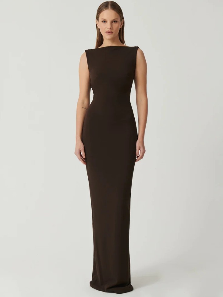 Effie Kats Verona Gown Size M /Au 10 /US 6 Coffee Brown Maxi Dress Formal
