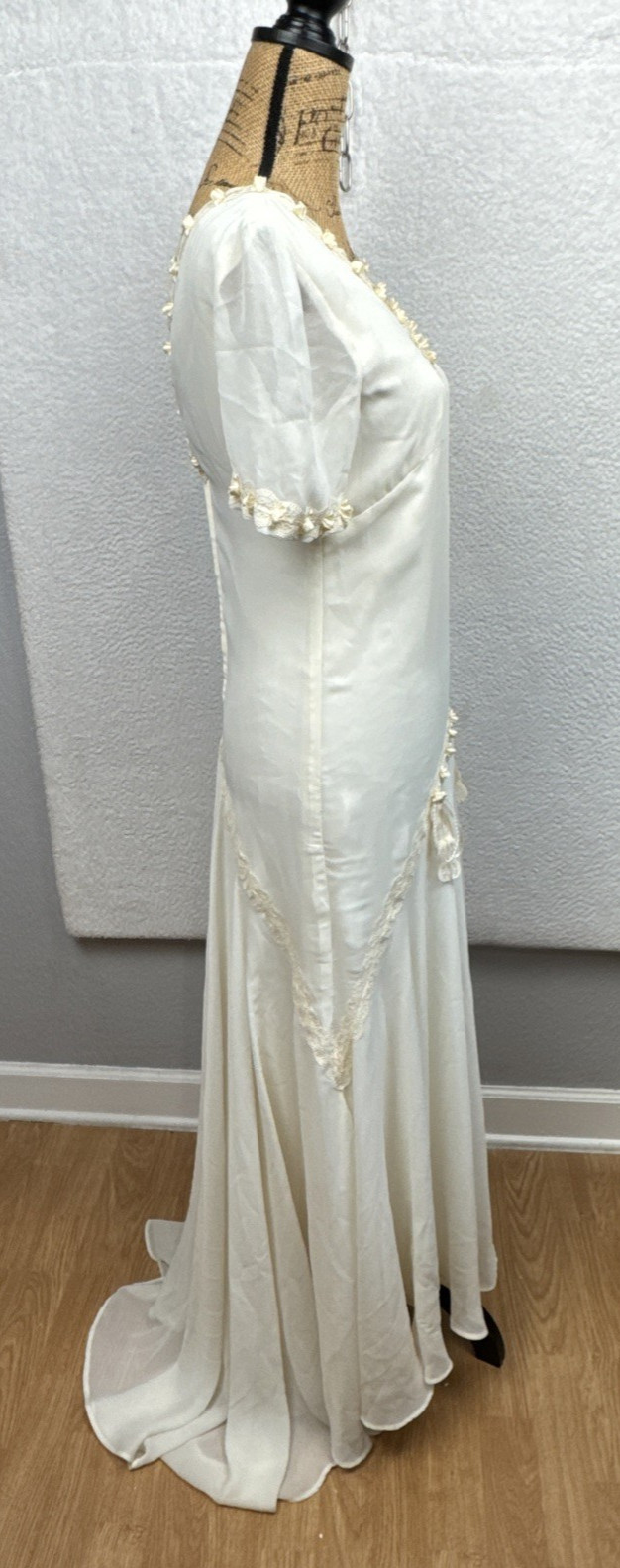 Women’s Ivory Cream Lace Bead Accent Maxi Dress Cottagecore Bridal Elegant