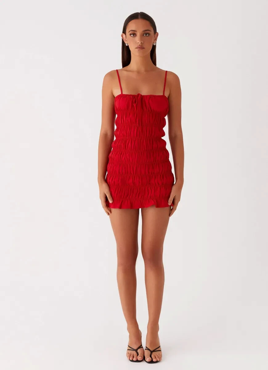 Peppermayo Exclusive – Part Timer Ruched Mini Dress – Red – Size US 4 – NWT