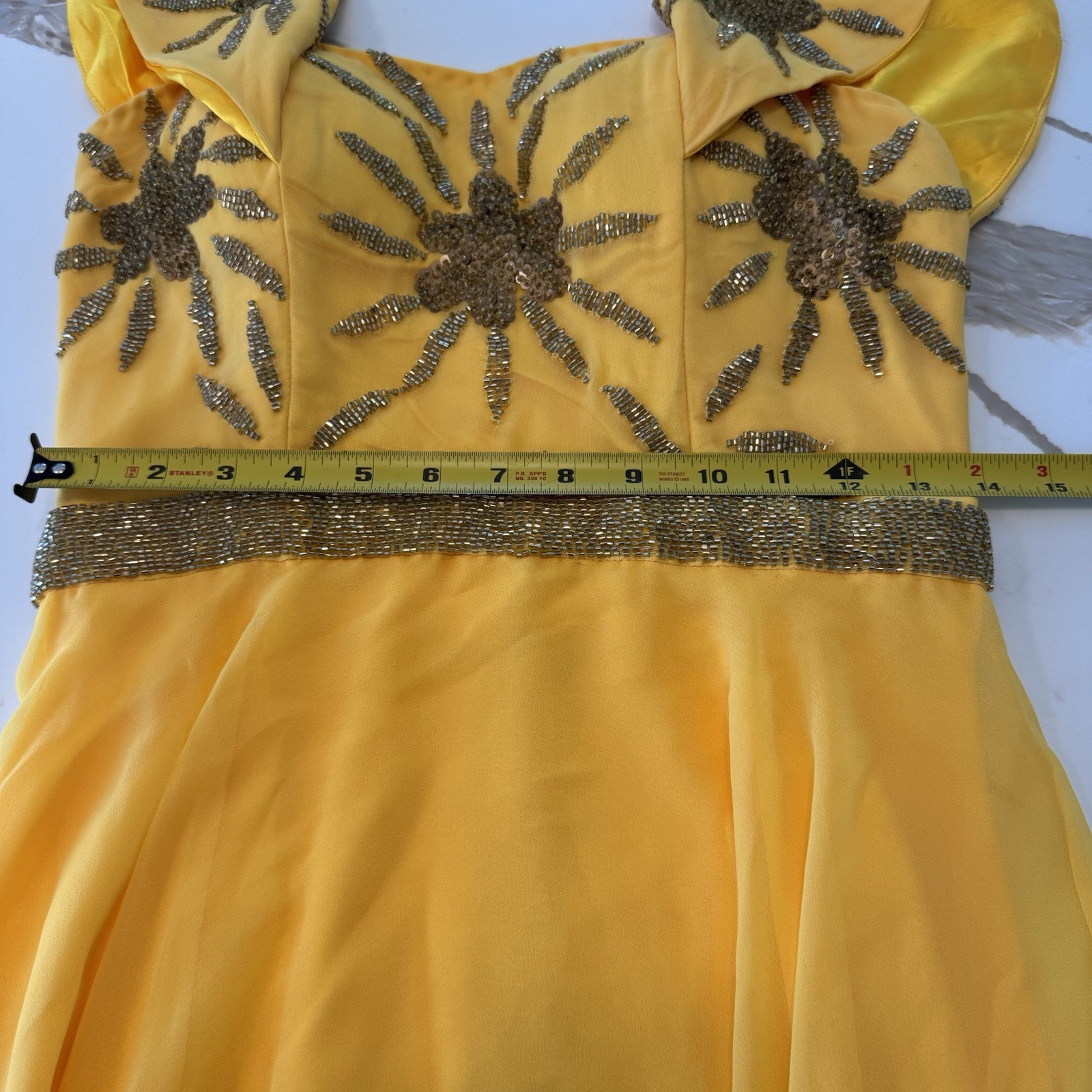 Beaded Golden Yellow Wedding Guest Midi Dress US 4-6 Virgos Lounge UK10