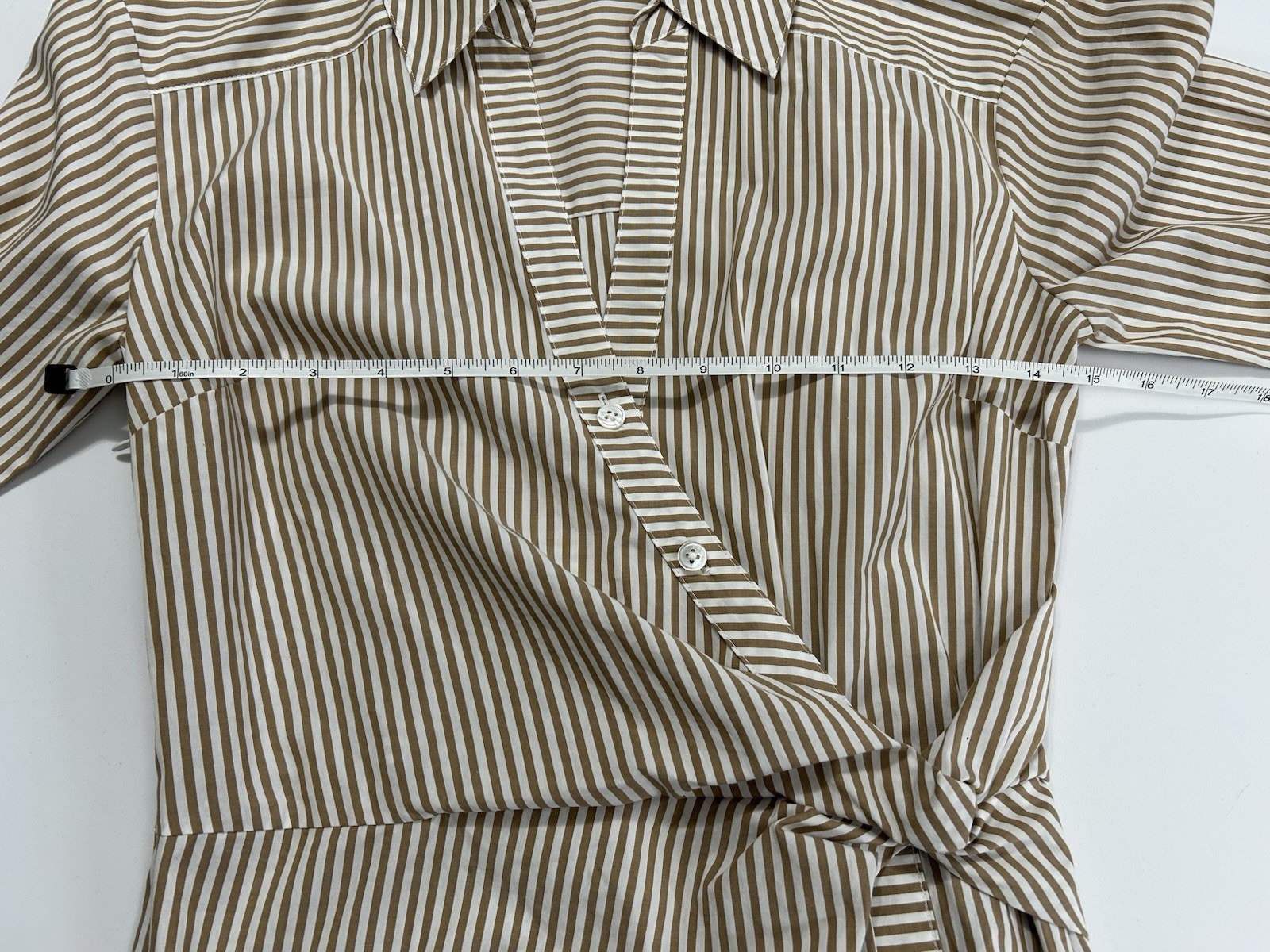 Veronica Beard Wright Striped Long-Sleeve Twist Waist Midi Shirtdress Sz 2