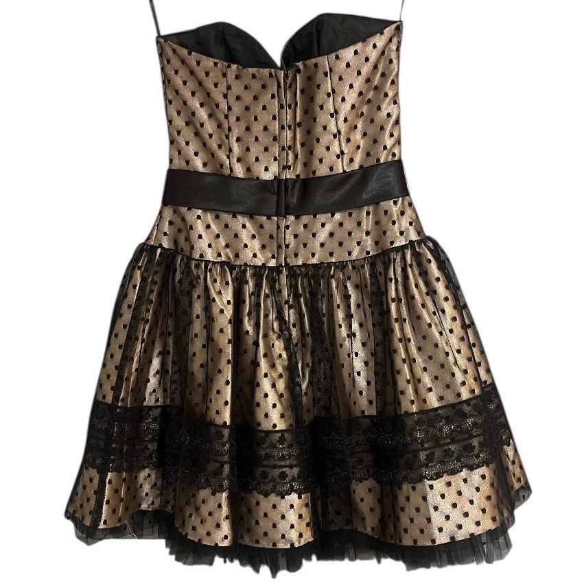 Jessica McClintock for Gunne Sax Strapless Black Polka Dot Tulle Dress Size 7