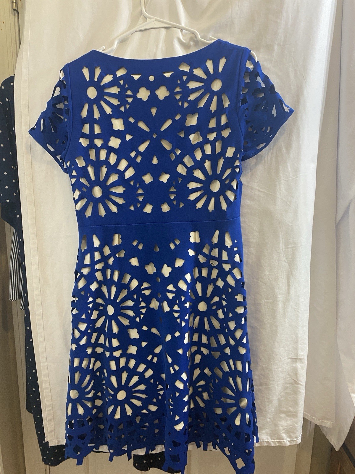 Gracia Blue Cut Out Fit & Flare Square Neck Short Sleeve Short Dress M