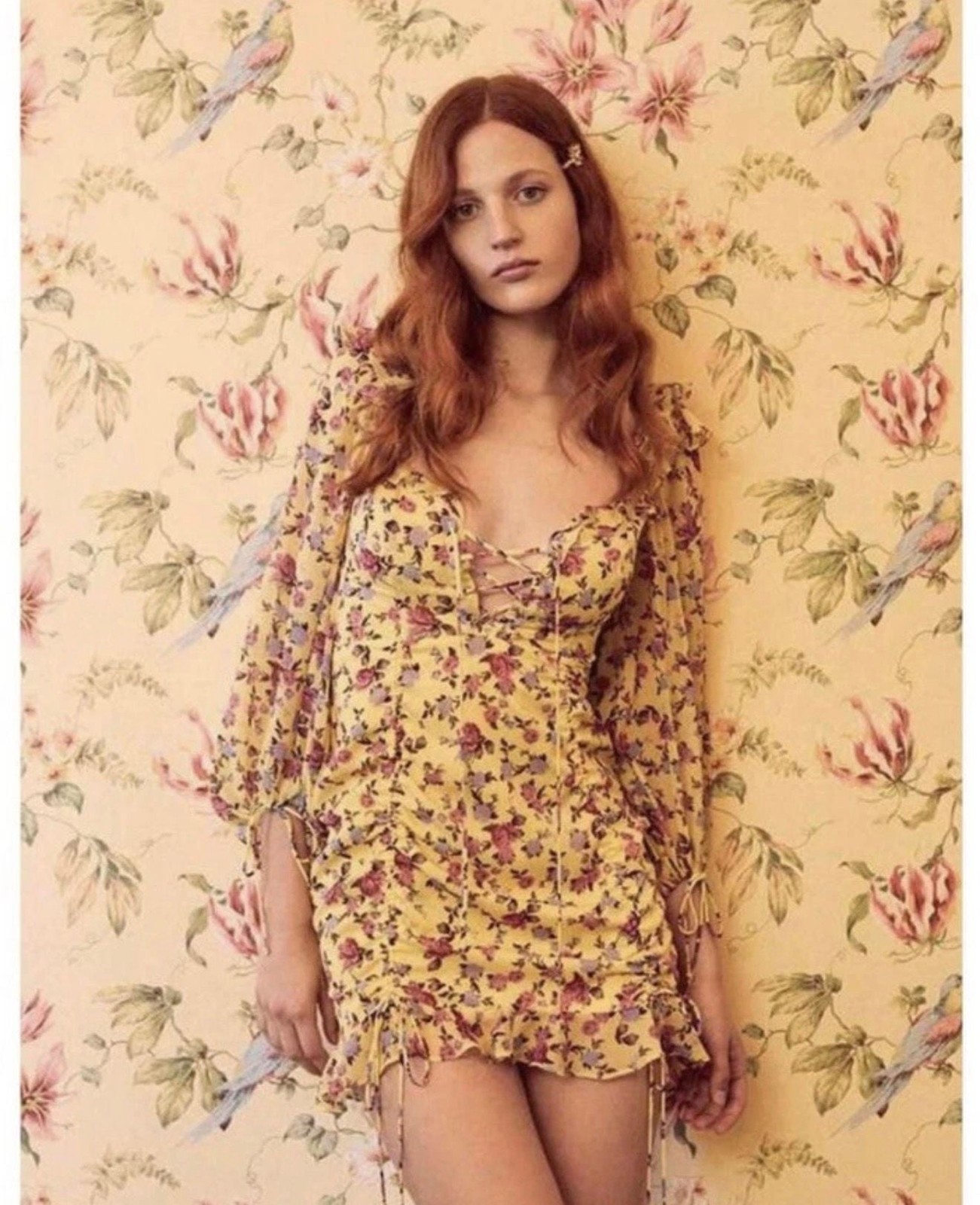 For Love & Lemons Beaumont Cinched Ruffle Mini Dress