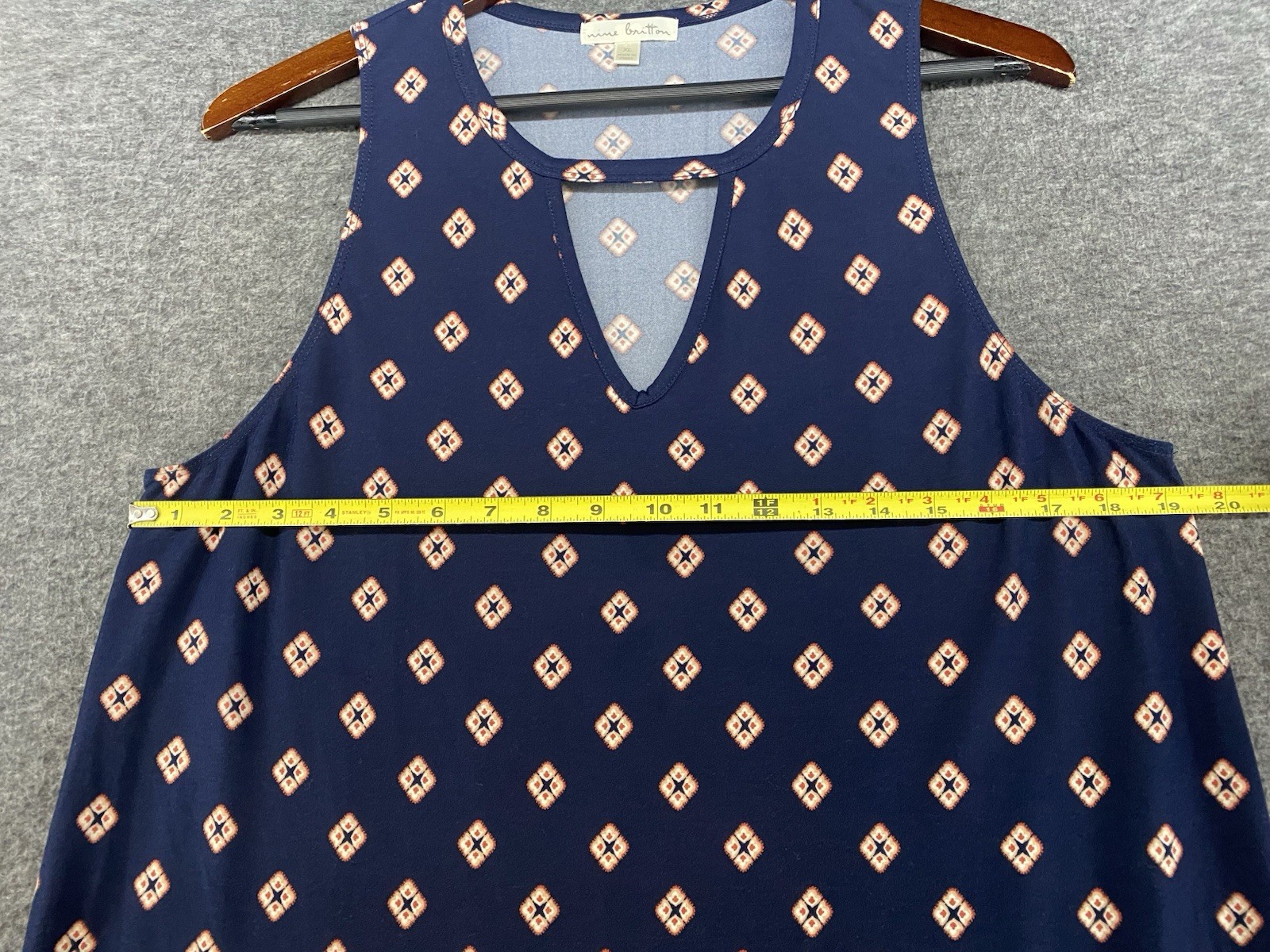 Nine Britton Blue Pink Geometric Boho Print Keyhole Neckline Dress Size XL