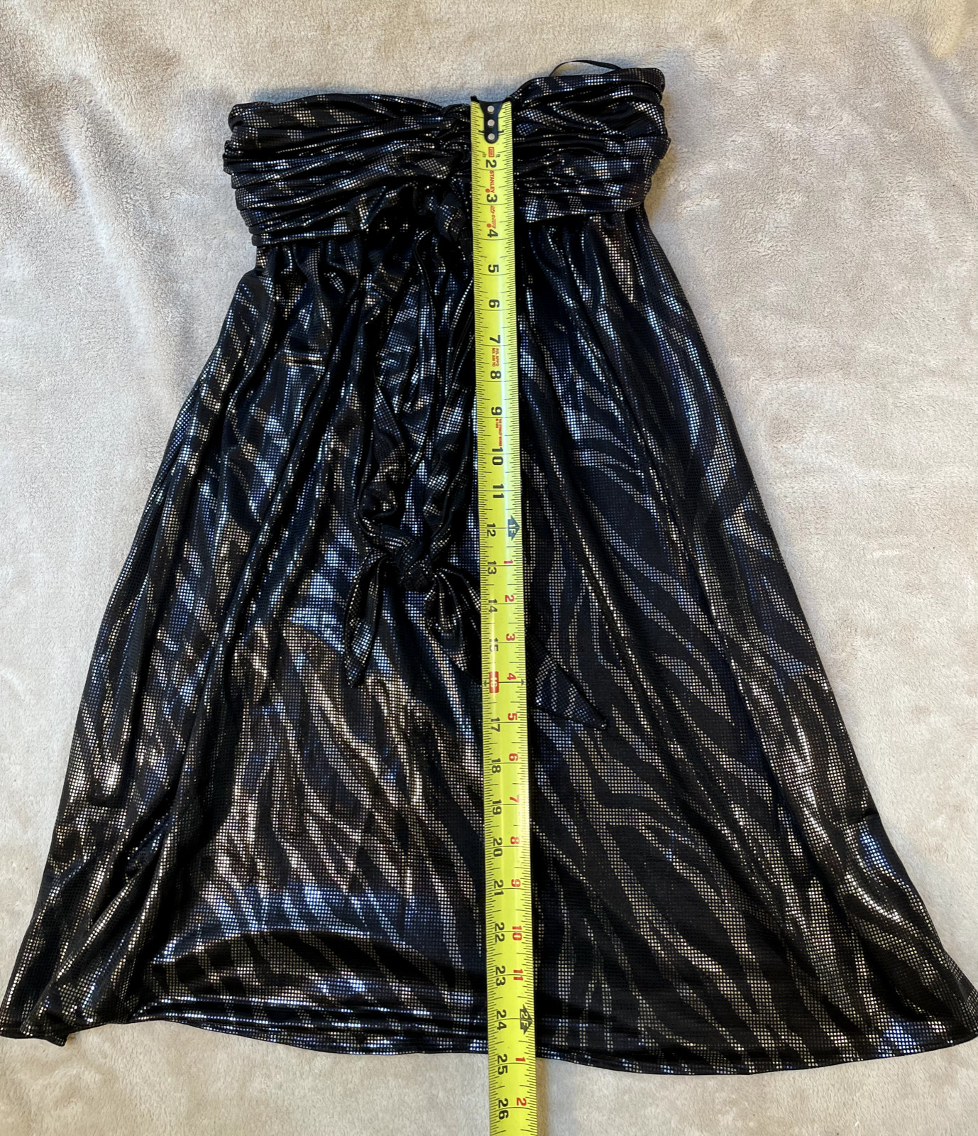 Express Black Shimmer Metallic Zebra Pattern Strapless Dress Size XS With Ties