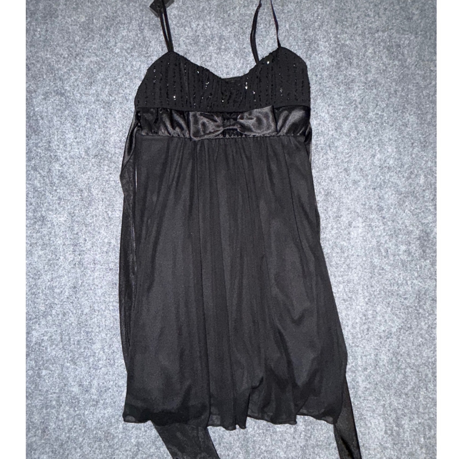 Y2K Ruby Rox Black Sequin Bow Empire Waist Babydoll Dress M vintage