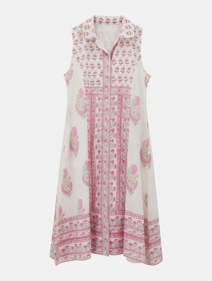 NWT Islapayal Windsor Midi Dress Floral Jaipur Pink Cotton Prairie Boho Luxury