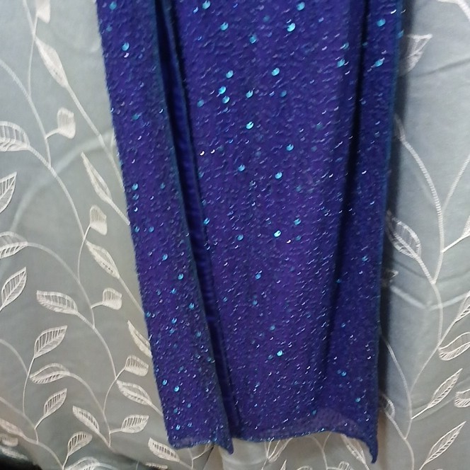Scala Purple Beaded Sequin Halter Open Back Long Maxi Dress Formal S