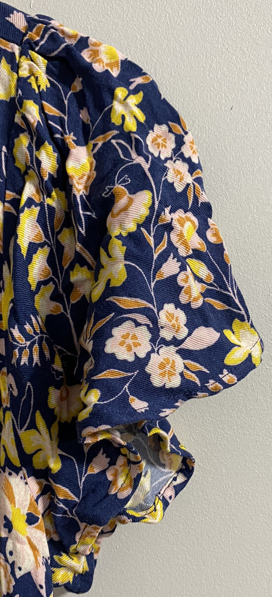 Goodthreads Women’s Tulip Sleeve Button Down Dress Blue With Wildflowers Small