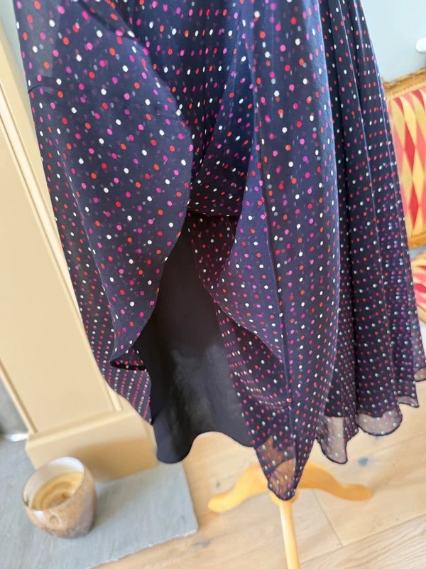 HOBBS Navy Polka Dot Floaty Dress UK12 red pink white spots Cocktail Wedding