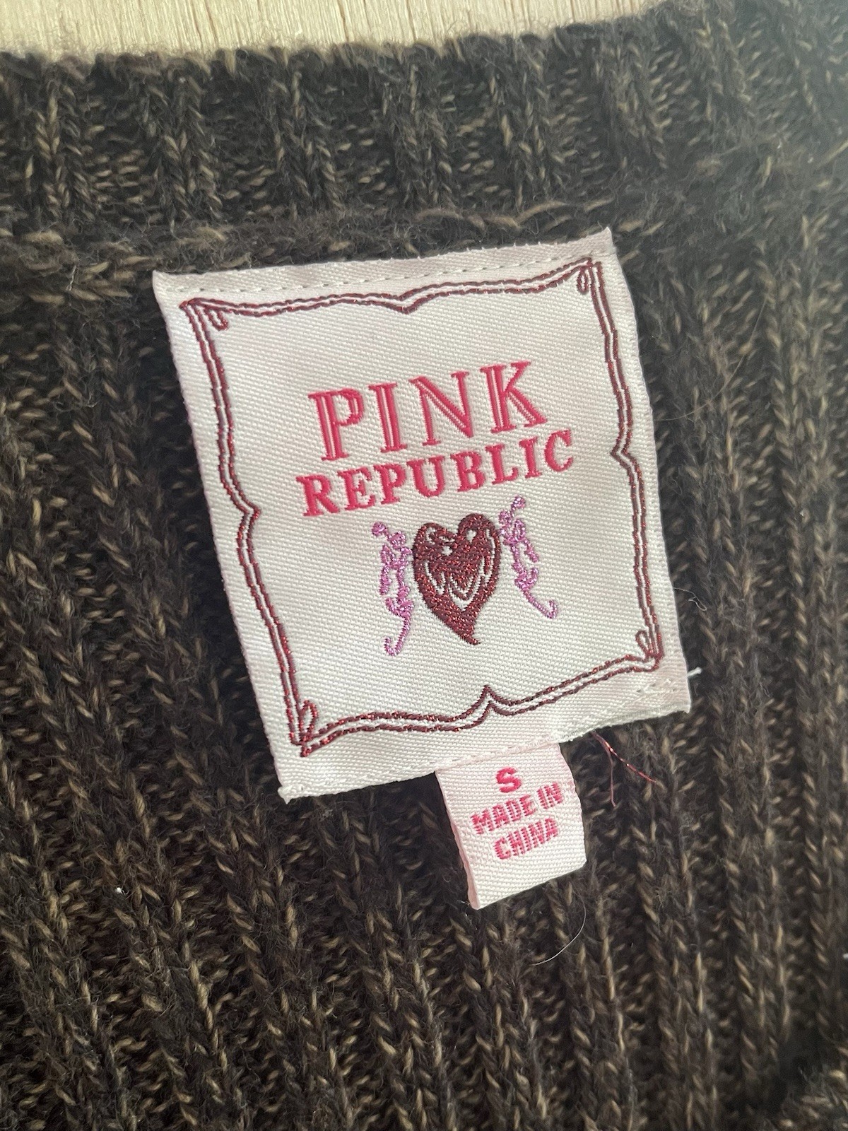 Pink Republic Brown Knit Sweater Bodycon Dress Bell Sleeve Rib Cable Size S Y2K