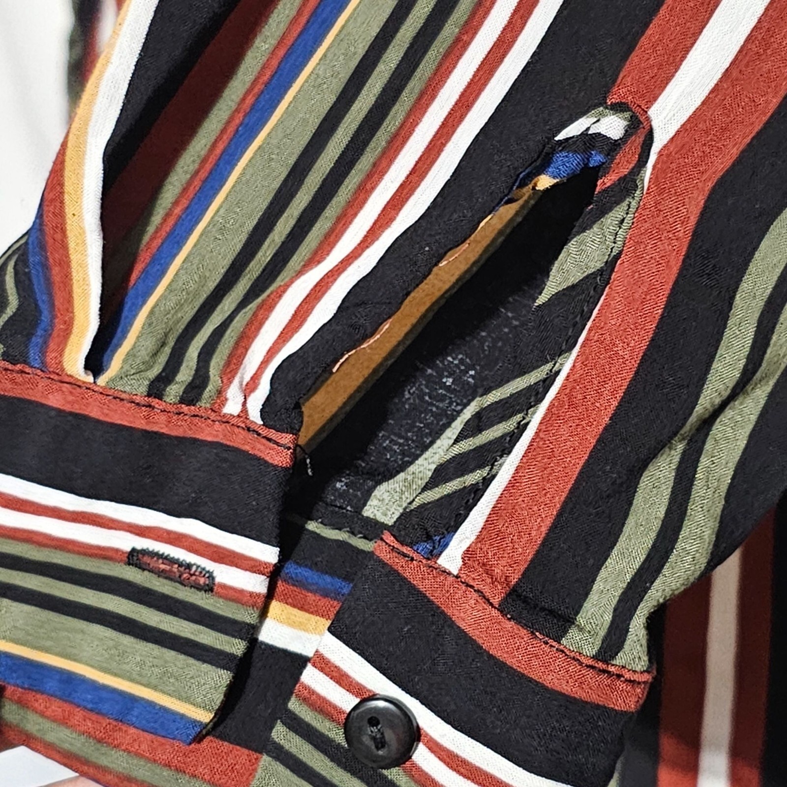Love Notes Vertical Striped Fall Hues Button Down Shirt Dress Size M