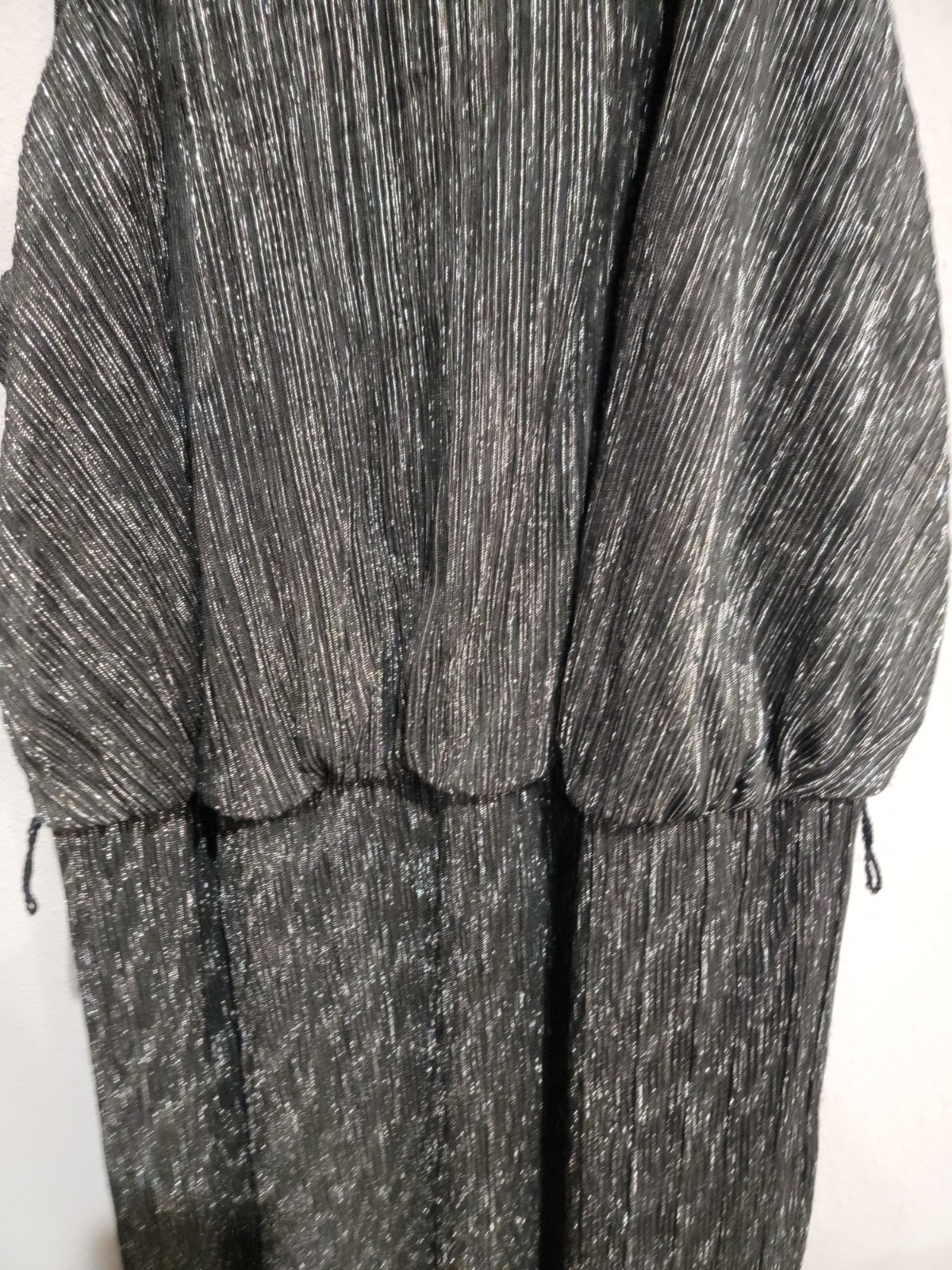 Glamour Black Silver Metallic Halter Maxi Dress 18W Plus NWT Plisse Pleat Party
