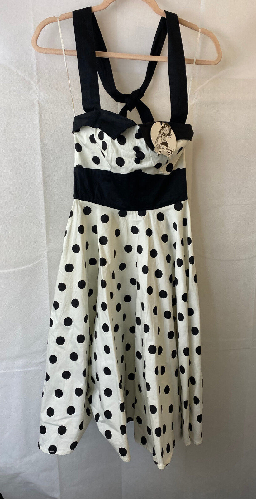 Hell Bunny Off White Black Spotty Cotton 50s Style Dress Size XS Midi