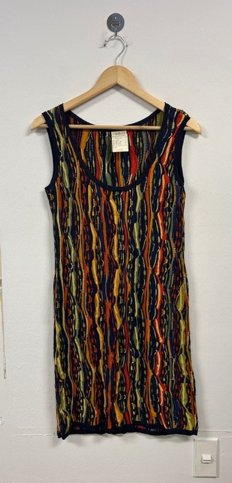 COOGI Australia Made Sleeveless 3D Knit Dress L Multicolor Cotton Vintage Y2K